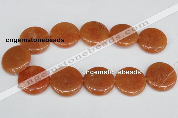 CAJ169 15.5 inches 35mm flat round red aventurine jade beads