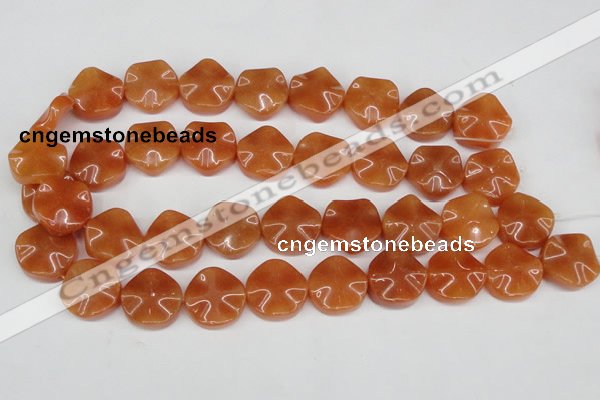 CAJ171 15.5 inches 20mm wavy coin red aventurine jade beads