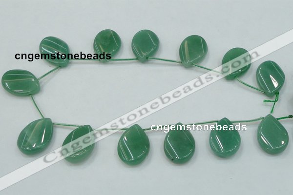 CAJ62 Top-drilled 22*30mm twisted teadrop green aventurine jade beads