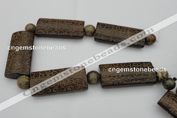 CAL10 14.5 inches 28*60mm carved rectangle agalmatolite beads