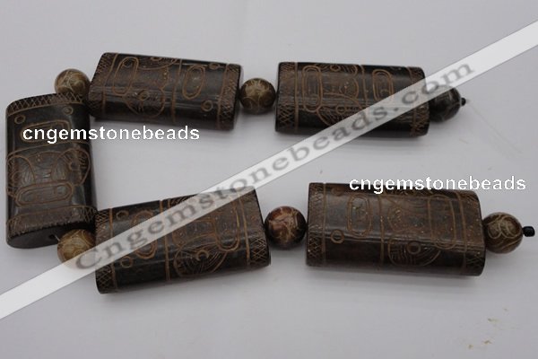 CAL15 14.5 inches 30*60mm carved rectangle agalmatolite beads