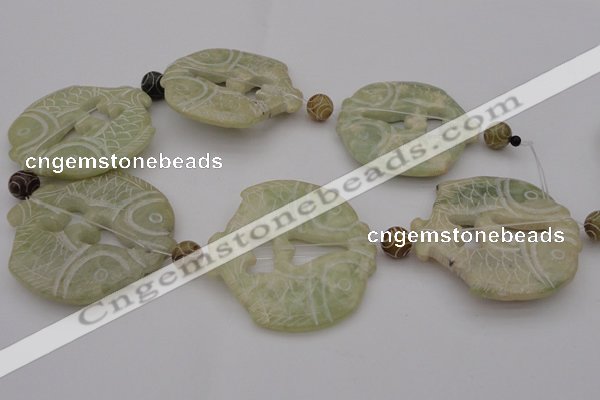 CAL28 14.5 inches 54*56mm carved fish agalmatolite beads