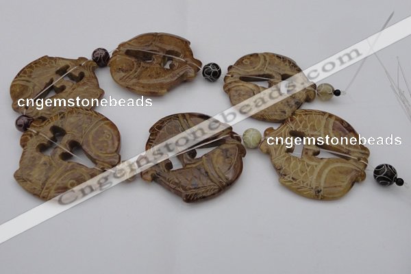 CAL30 14.5 inches 54*56mm carved fish agalmatolite beads