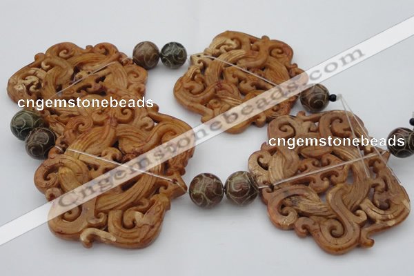 CAL33 14.5 inches 60*70mm carved agalmatolite beads