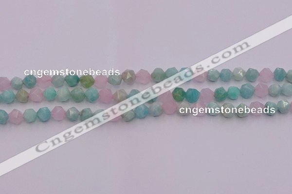 CAM1441 15.5 inches 6mm faceted nuggets amazonite & rose quartz beads