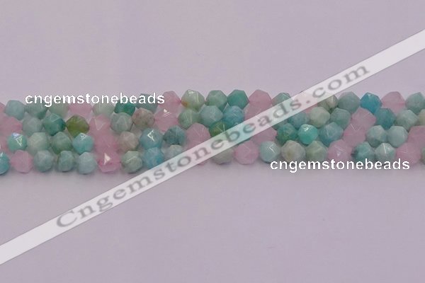 CAM1442 15.5 inches 8mm faceted nuggets amazonite & rose quartz beads