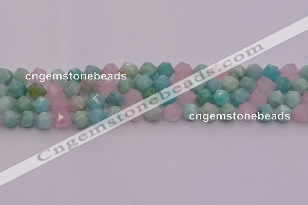 CAM1443 15.5 inches 10mm faceted nuggets amazonite & rose quartz beads