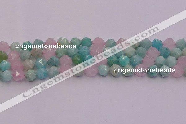 CAM1444 15.5 inches 12mm faceted nuggets amazonite & rose quartz beads