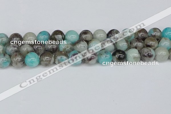 CAM1485 15.5 inches 14mm round Madagascar black amazonite beads