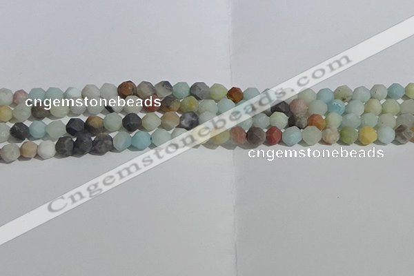 CAM1487 15.5 inches 6mm faceted nuggets matte black amazonite beads