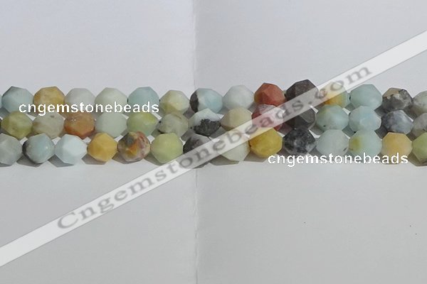 CAM1490 15.5 inches 12mm faceted nuggets matte black amazonite beads