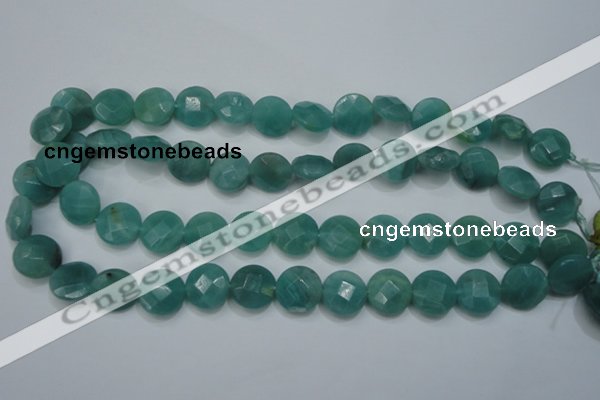 CAM942 15.5 inches 14mm faceted coin amazonite gemstone beads