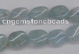 CAQ150 15.5 inches 10*12mm twisted oval natural aquamarine beads