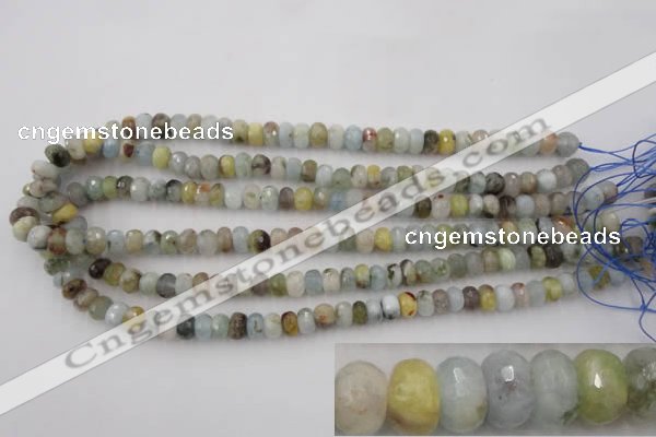 CAQ351 15.5 inches 6*8mm faceted rondelle natural aquamarine beads