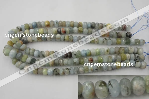 CAQ352 15.5 inches 6*10mm faceted rondelle natural aquamarine beads
