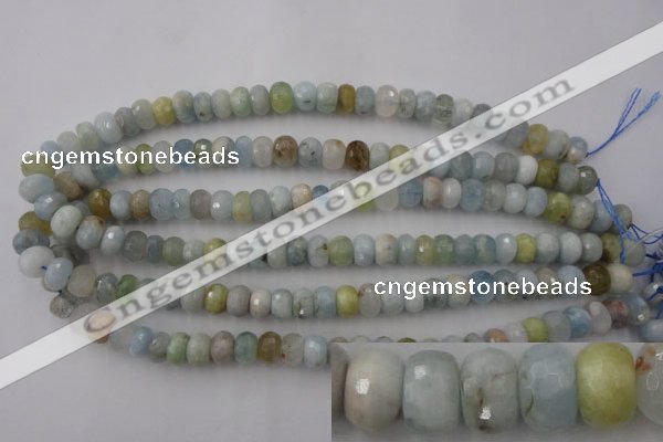 CAQ356 15.5 inches 7*11mm faceted rondelle natural aquamarine beads