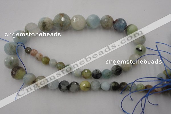 CAQ360 15.5 inches 7mm - 18mm faceted round natural aquamarine beads