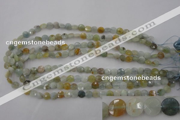 CAQ365 15.5 inches 8mm faceted coin natural aquamarine beads