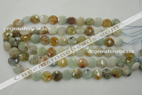 CAQ368 15.5 inches 15mm faceted coin natural aquamarine beads