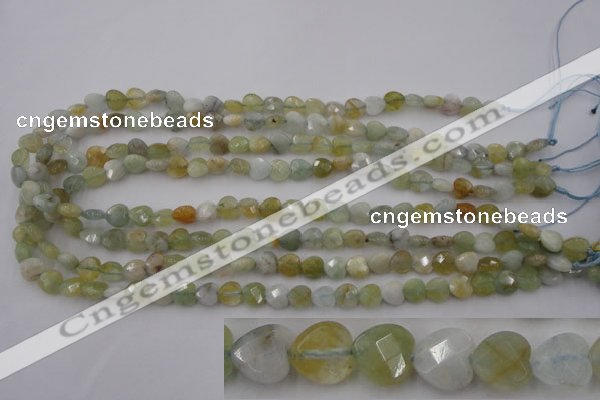 CAQ390 15.5 inches 8*8mm faceted heart natural aquamarine beads