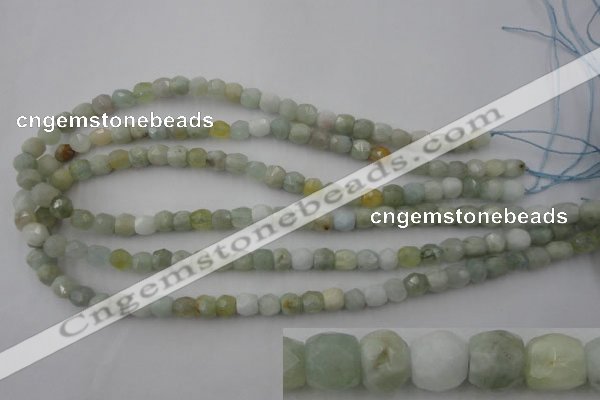 CAQ410 15.5 inches 7*8mm faceted nuggets natural aquamarine beads