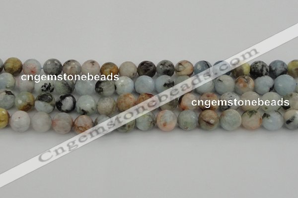 CAQ423 15.5 inches 12mm faceted round natural aquamarine beads