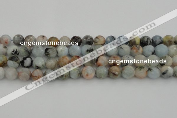 CAQ424 15.5 inches 14mm faceted round natural aquamarine beads