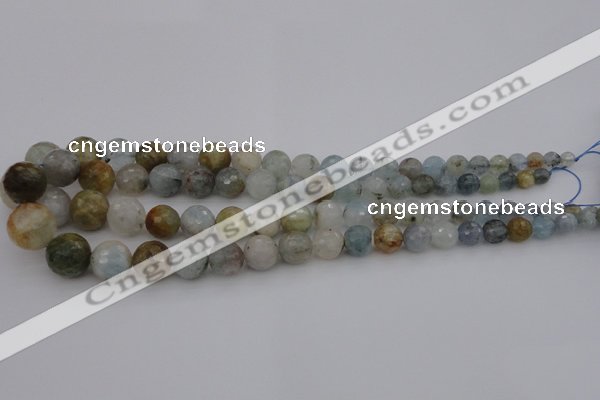 CAQ428 15.5 inches 6mm - 16mm faceted round natural aquamarine beads