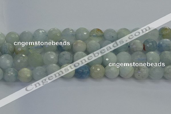 CAQ556 15.5 inches 14mm faceted round natural aquamarine beads