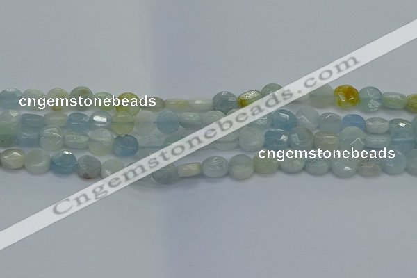 CAQ568 15.5 inches 7mm faceted coin natural aquamarine beads