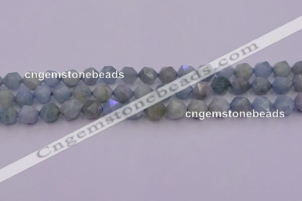 CAQ792 15.5 inches 10mm faceted nuggets aquamarine gemstone beads