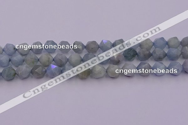 CAQ793 15.5 inches 12mm faceted nuggets aquamarine gemstone beads