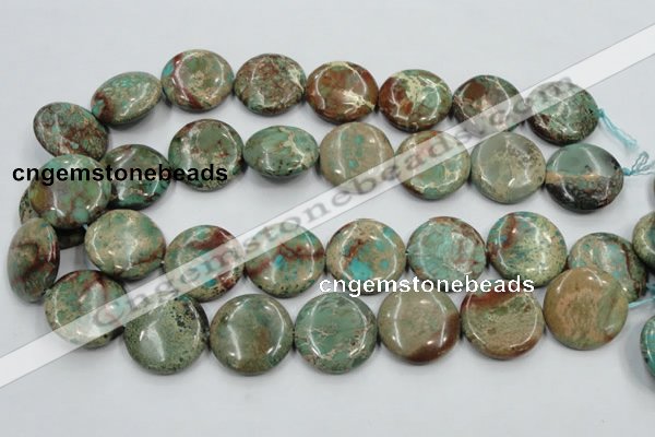 CAT07 15.5 inches 25mm flat round natural aqua terra jasper beads