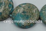 CAT08 15.5 inches 30mm flat round natural aqua terra jasper beads