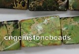 CAT142 18*25mm twisted rectangle dyed natural aqua terra jasper beads