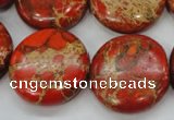 CAT195 15.5 inches 25mm flat round dyed natural aqua terra jasper beads