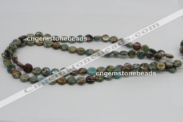 CAT5008 15.5 inches 10mm flat round natural aqua terra jasper beads