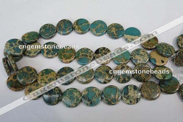 CAT5032 15.5 inches 22mm flat round natural aqua terra jasper beads