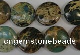 CAT5034 15.5 inches 18mm flat round natural aqua terra jasper beads