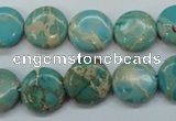 CAT84 15.5 inches 14mm flat round dyed natural aqua terra jasper beads