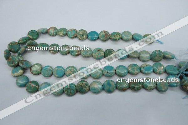 CAT84 15.5 inches 14mm flat round dyed natural aqua terra jasper beads