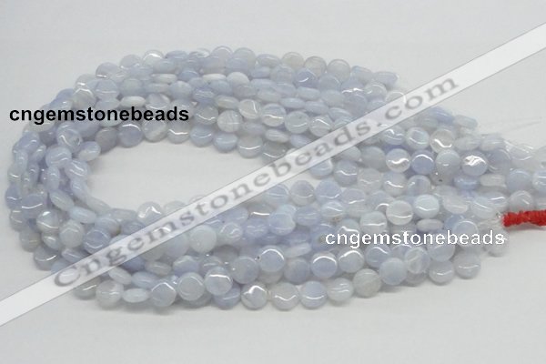 CBC11 15.5 inches 10mm flat round blue chalcedony beads wholesale