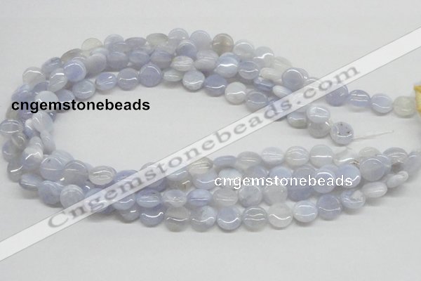 CBC12 15.5 inches 12mm flat round blue chalcedony beads wholesale