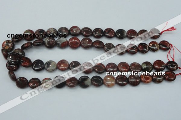 CBD05 15.5 inches 15mm flat round brecciated jasper gemstone beads