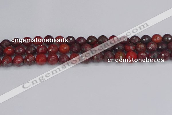 CBD378 15.5 inches 10mm faceted round poppy jasper beads