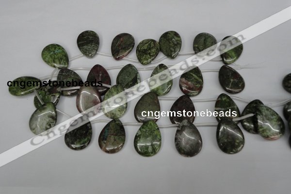 CBG24 Top-drilled 22*30mm flat teardrop bronze green gemstone beads