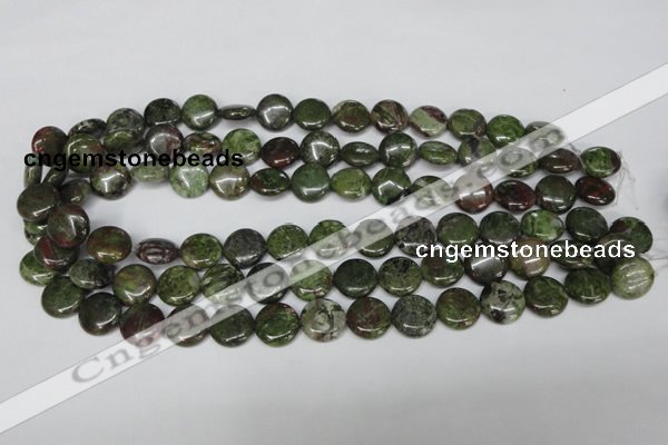 CBG35 15.5 inches 14mm flat round bronze green gemstone beads