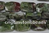 CBG69 15.5 inches 13*18mm wavy rectangle bronze green gemstone beads