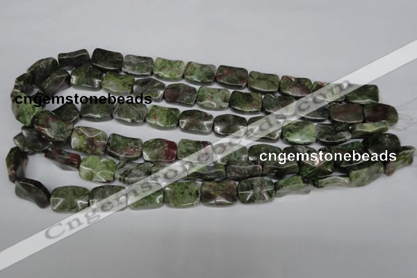 CBG69 15.5 inches 13*18mm wavy rectangle bronze green gemstone beads