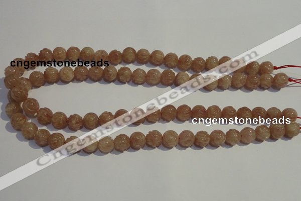 CBQ14 15.5 inches 10mm carved round strawberry quartz beads